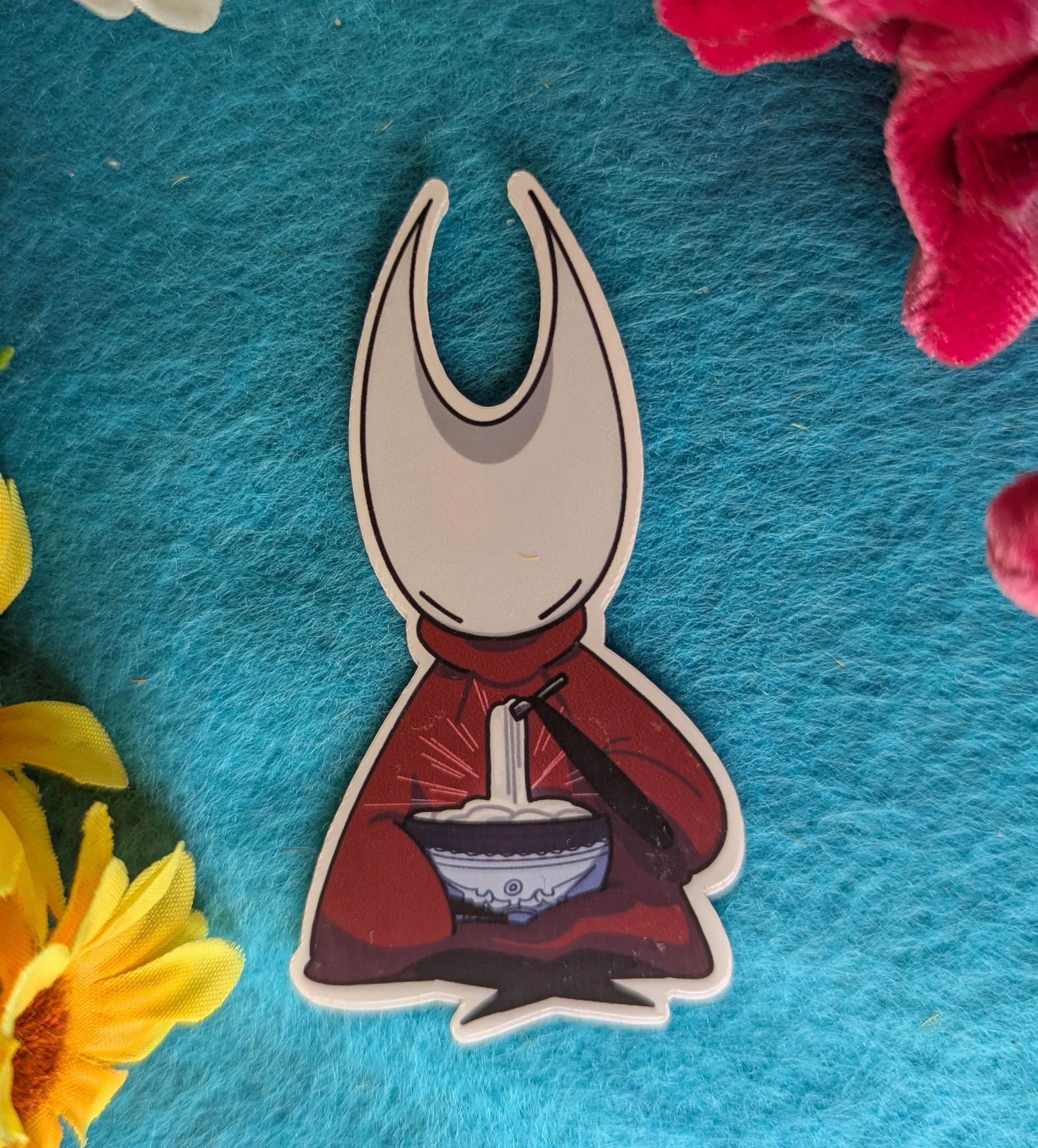 Silksong Hornet Sticker Noodle bowl: Water-Resistant, Vinyl Decal with glossy/matte finish, laminated