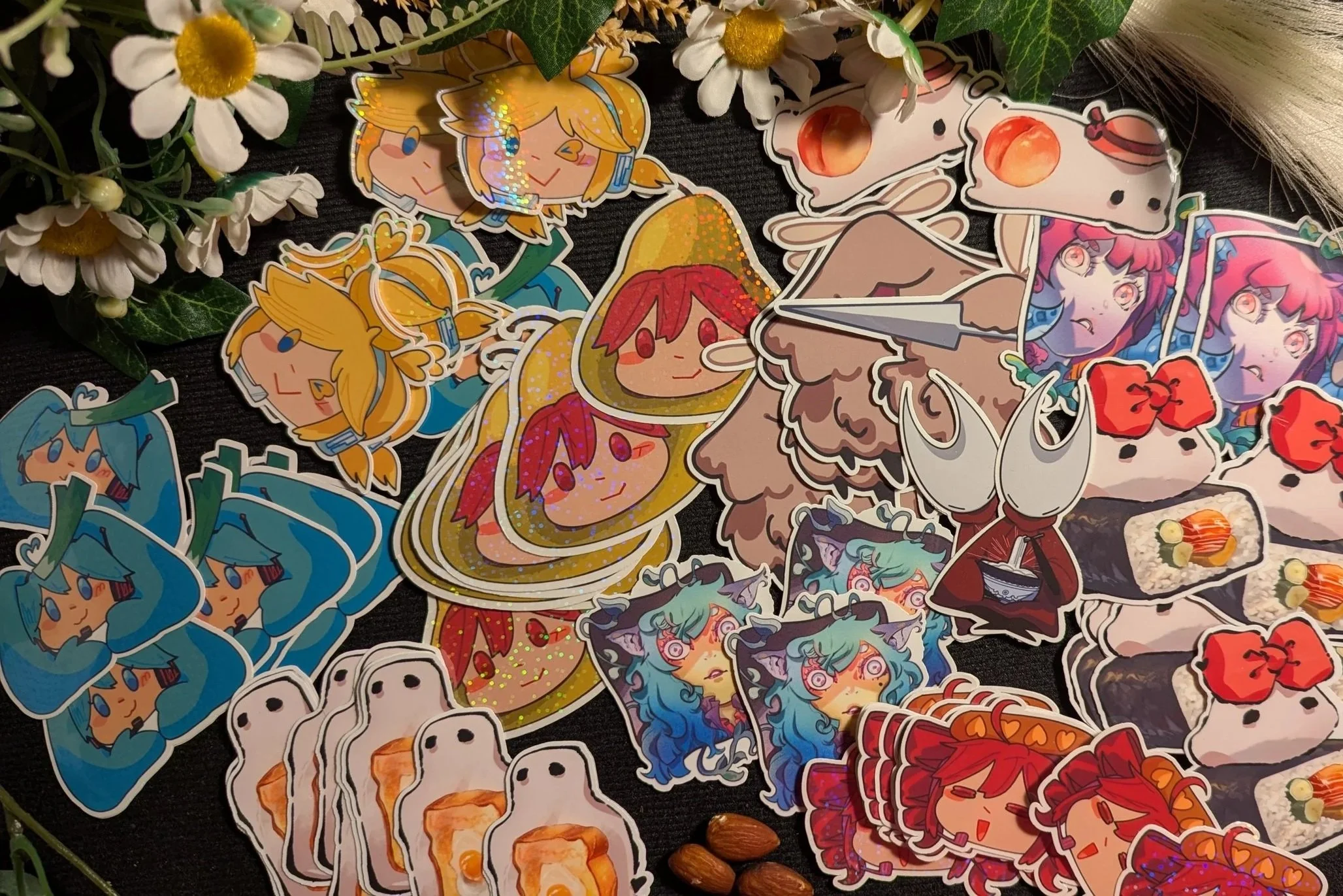 A collection of cute and colorful anime-style stickers featuring various characters, designs, and more.