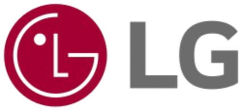 Close-up of the LG logo with a red circle and a stylized face, followed by the text 'LG' in gray.