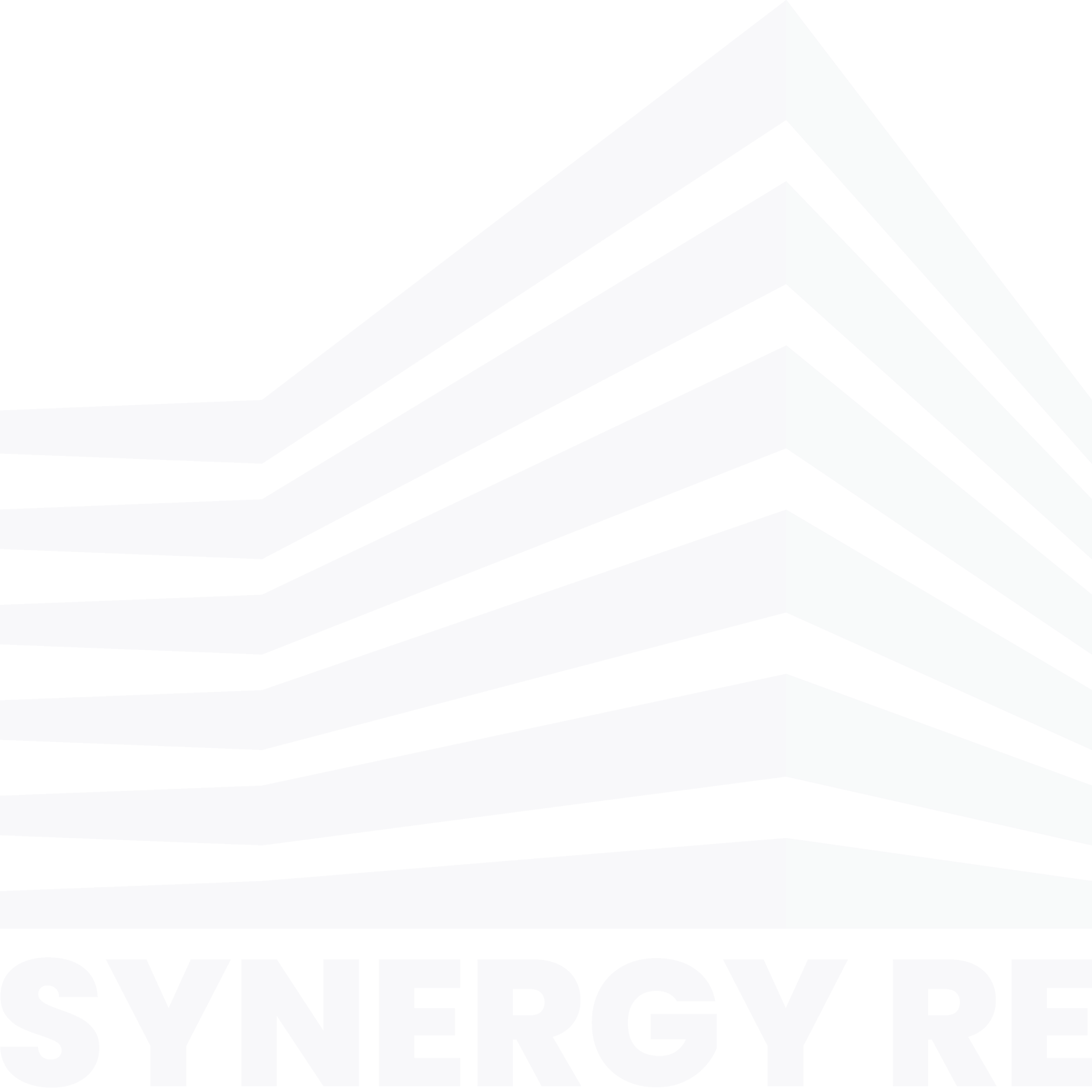 A stylized illustration of a building with multiple floors in shades of dark blue and black, with the text "SYNERGY RE" at the bottom.