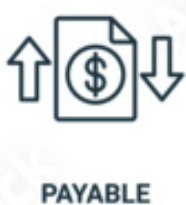 Icon of a pay stub or invoice with a dollar sign, arrows pointing up and down indicating financial transactions or payments, and the word 'PAYABLE' underneath.