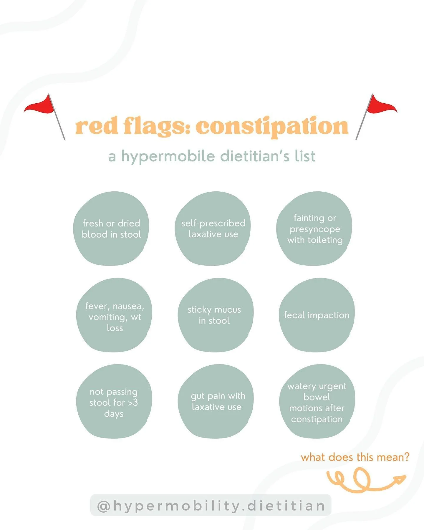 🚩 Red flags: constipation in hypermobility 🚩

Knowing when we need to seek more urgently can be challenging with hypermobility.

Chronic constipation is a common cause for me to refer clients I see in clinic back to their GP, or onto a gastroentero
