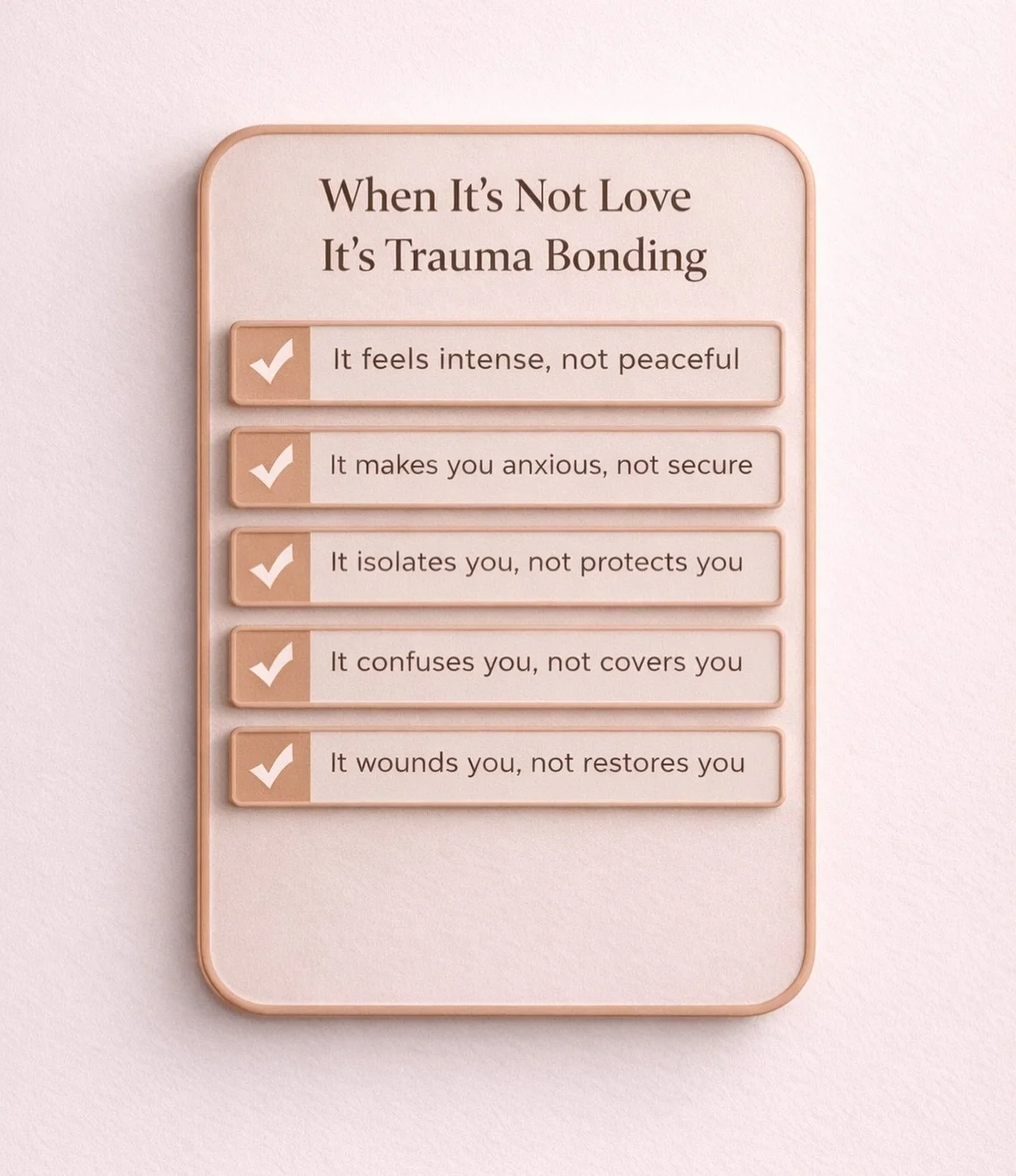 Sometimes what feels like &ldquo;love&rdquo; is actually a trauma bond.

It feels intense. Addictive. Hard to leave.
But God&rsquo;s love doesn&rsquo;t confuse you.
It doesn&rsquo;t isolate you.
It doesn&rsquo;t wound you and call it romance.

&ldquo