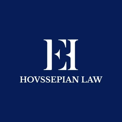 Logo for Hovsepian Law with a large stylized 'H' and the text 'HOVSEPIAN LAW' underneath on a navy blue background.