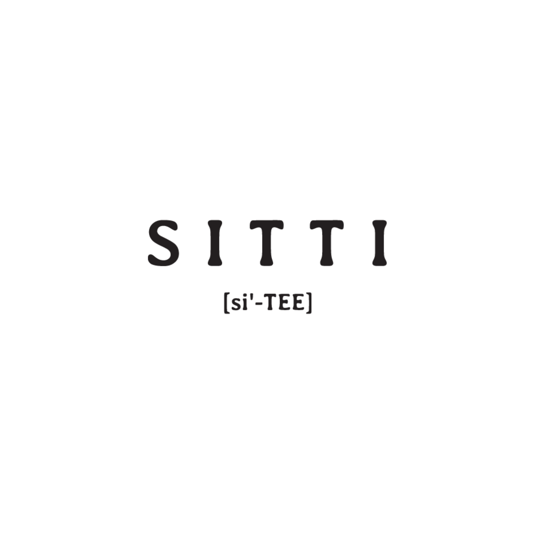 Black logo with the word 'SITTI' in the center and phonetic spelling [si-'TEE] below it.