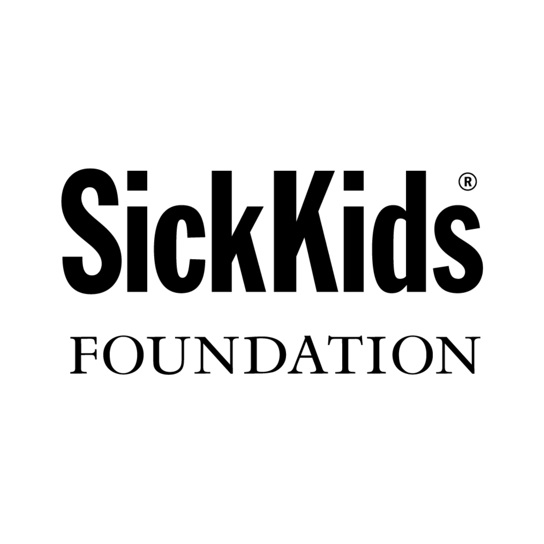 Black and white logo of SickKids Foundation with the word 'SickKids' in bold black letters on a white background and 'FOUNDATION' in smaller black letters below.