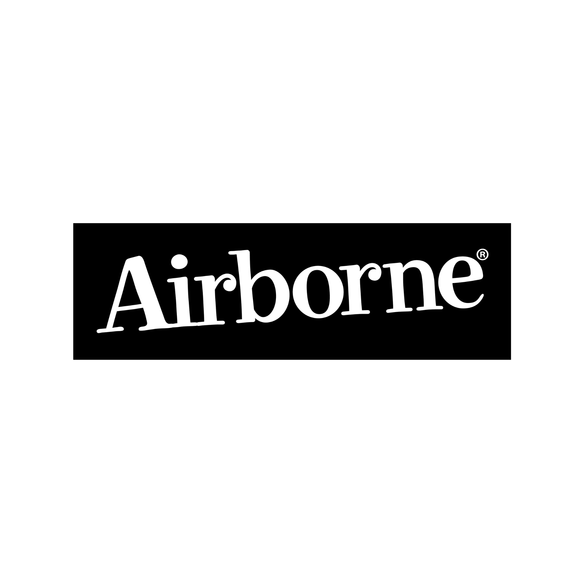 Black background with white text that says "Airborne" in the center.
