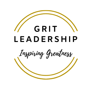 Grit Leadership logo with gold and black circular design and the tagline 'Inspiring Greatness'.