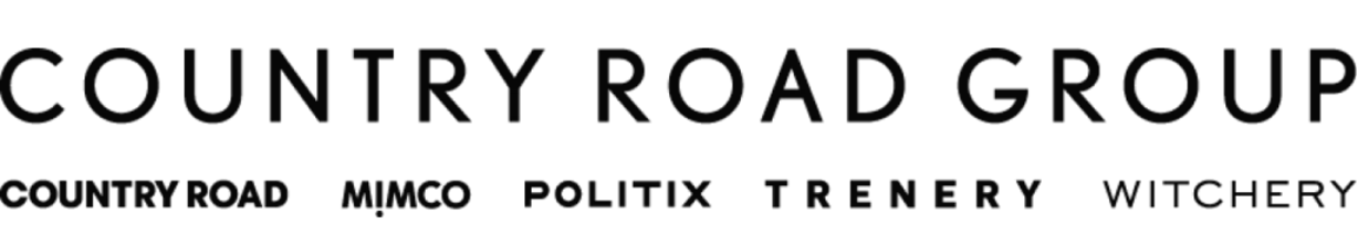Logo of Country Road Group with the text 'Country Road Group' and smaller text listing 'Country Road, Mimco, Politix, Trenery, Witchery'.