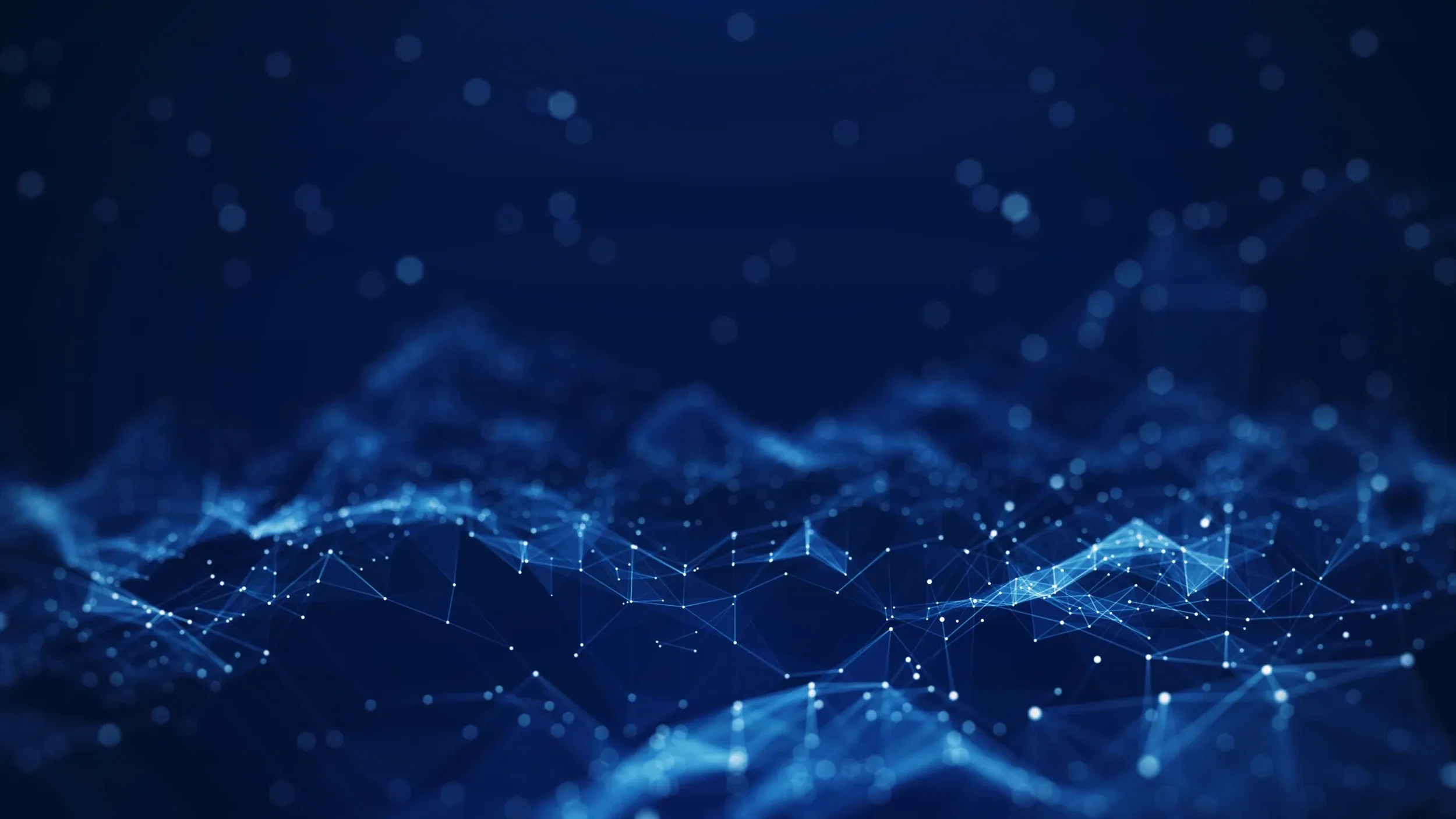 Digital abstract background with interconnected blue dots and lines forming a network pattern