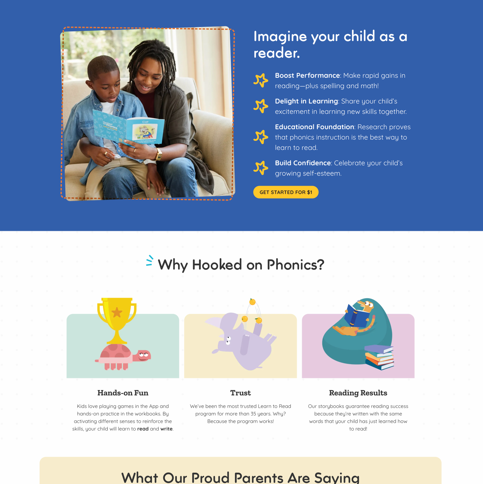 A woman and a young boy sitting on a beige couch, reading a children's book together in a bright room with large windows and green trees outside.