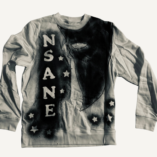 Sweatshirt with NASA logo, space shuttle illustration, and star design in black and white.