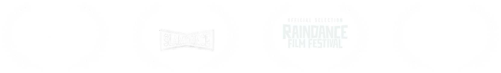Collections of four black and white official selection laurel wreath badges from the 2007 Toronto International Film Festival, Slamdance Film Festival, Rhine Film Festival, and Edinburgh Film Festival.