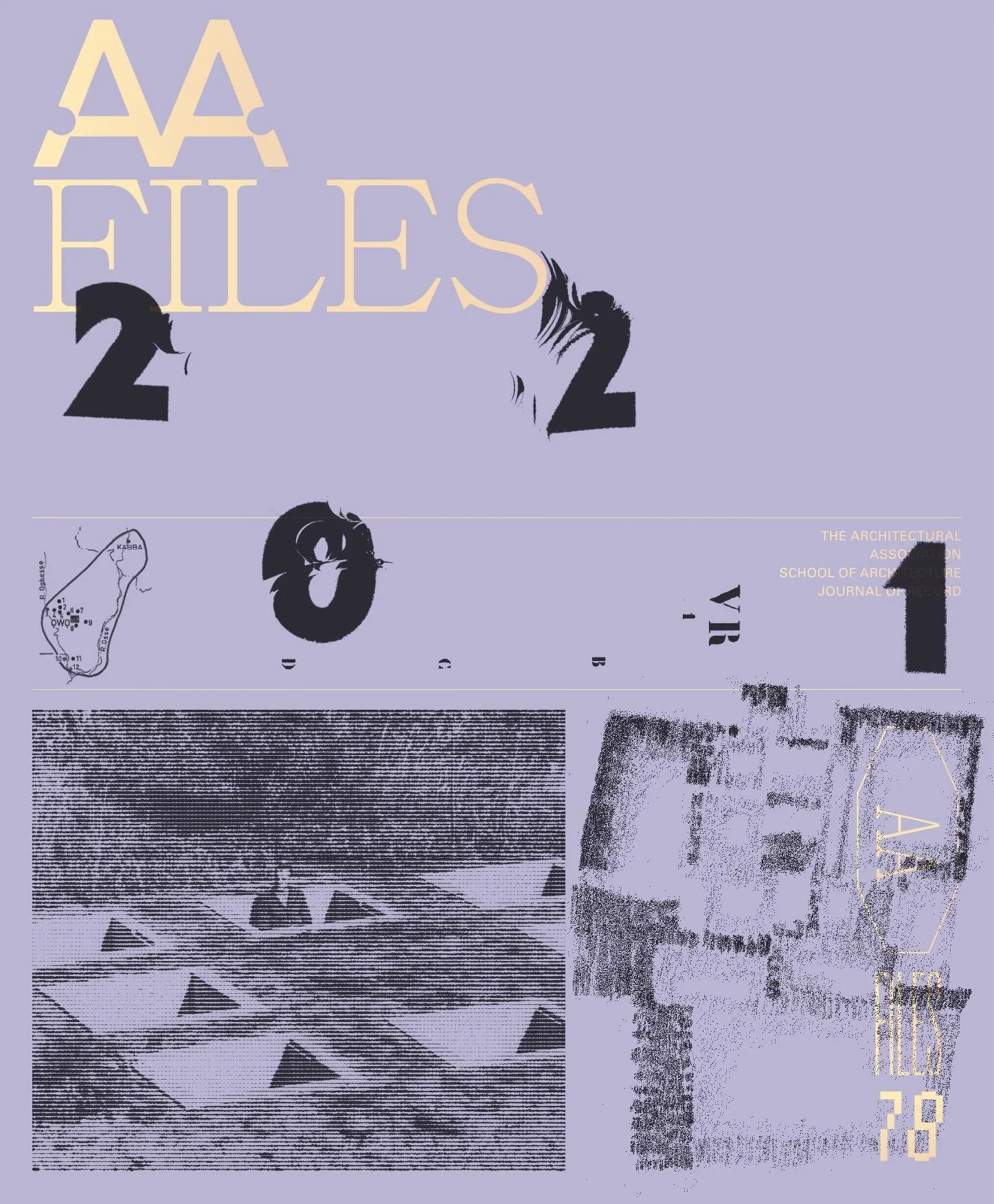 Cover of a publication titled 'A Files 28, 2', with abstract shapes, distorted text, and black and white images, including a map, a circuit board, and architectural drawings. The background is purple, and the text is in pale yellow and black.