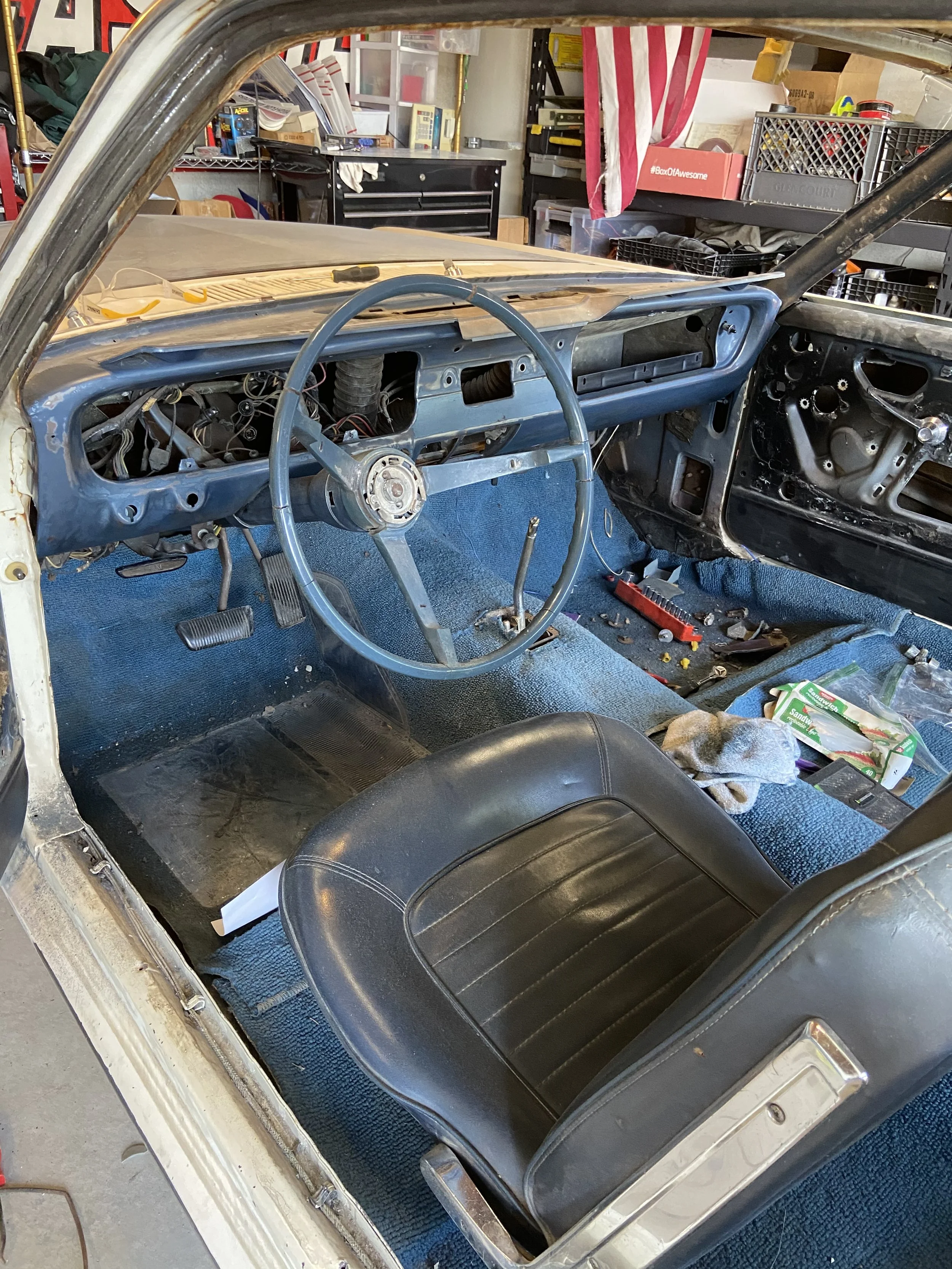 Mustang interior before restoration.