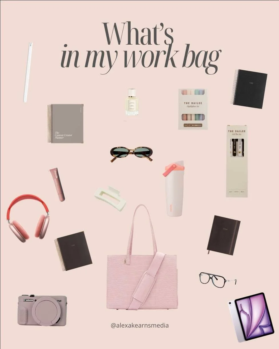 What&rsquo;s in my work bag as a social media manager 💻💅🏼
aka the essentials that keep my clients&rsquo; content flowing &amp; my life somewhat together!
From planning to posting, this is what comes with me everywhere 🤍 because being &ldquo;just 