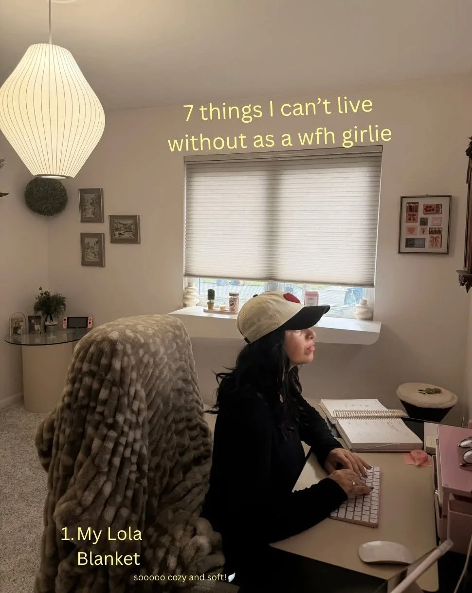 YOUR WFH SETUP MATTERS MORE THAN YOU THINK ☁️🖥️✨

These are the 7 things that actually keep me productive (and sane) working from home:

&bull; Lola blanket (cozy is a requirement, not a want)
&bull; A REAL desk setup, working at my vanity was not t
