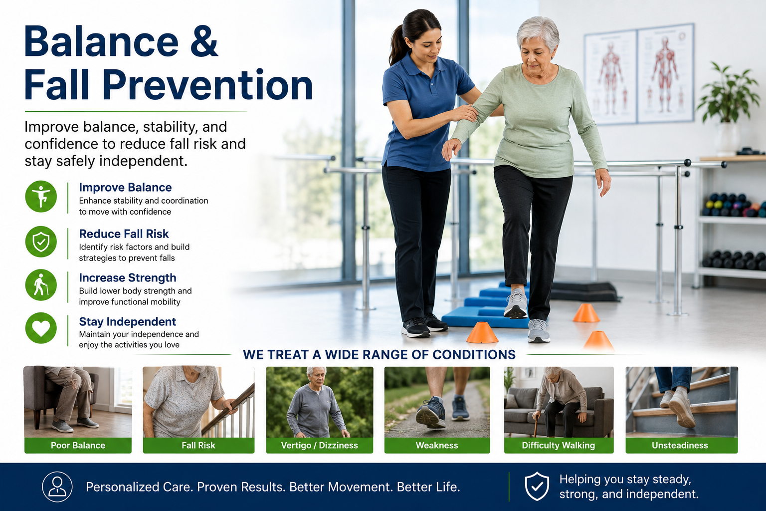Balance and fall prevention physical therapy for older adults in Sarasota, FL.
