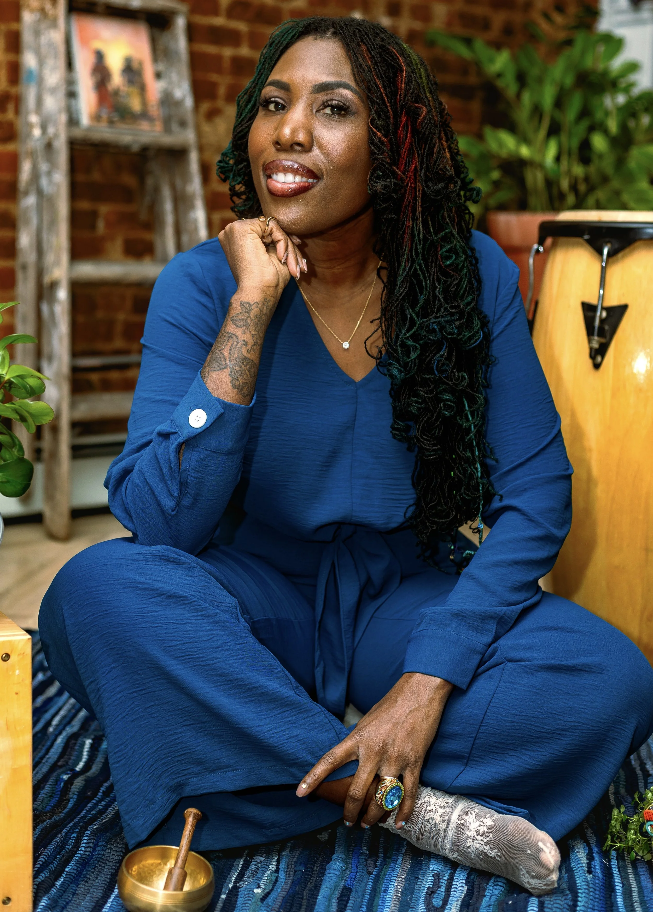 Dorinda Rindy Rogers meditating with Sound bowl