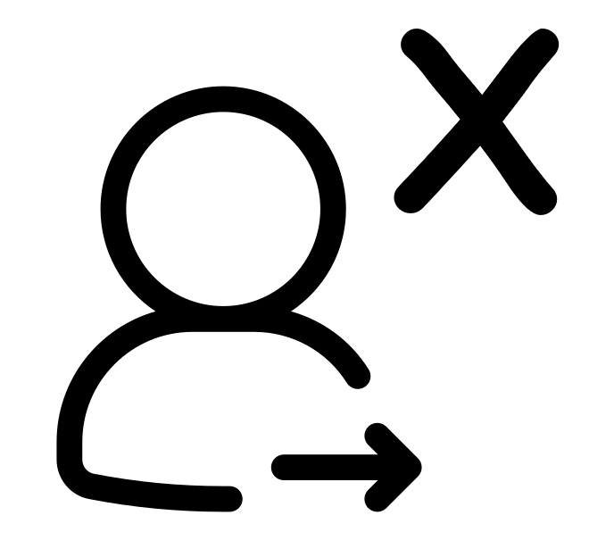 Icon of a person with an arrow pointing to the right and a cross sign indicating no access or no entry.