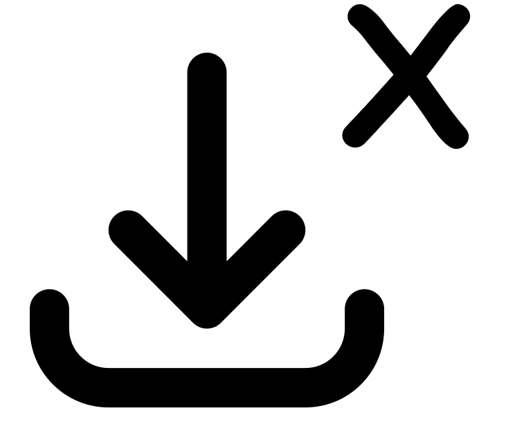 Icon of a download arrow with a cross mark indicating no downloading.
