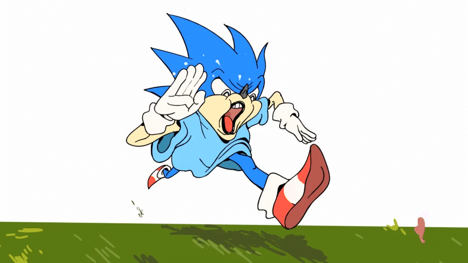 Sonic the Hedgehog running and shouting with a determined expression.