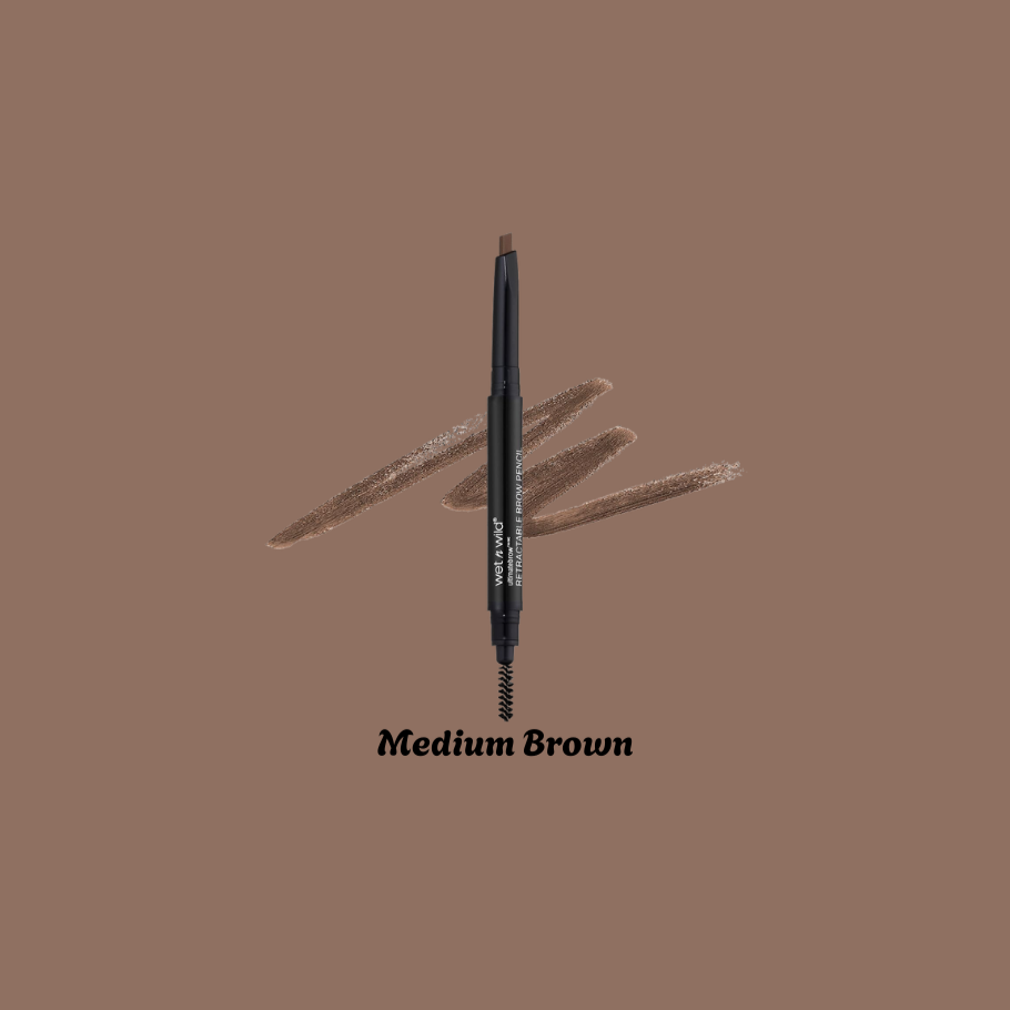 Medium Brown- A medium brown eyebrow pencil with a spoolie brush for grooming and blending. Designed to shape, fill, and refine brows with a natural finish.