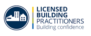 Icon with a building silhouette and the text 'Licensed Building Practitioners' and 'Building Confidence'.