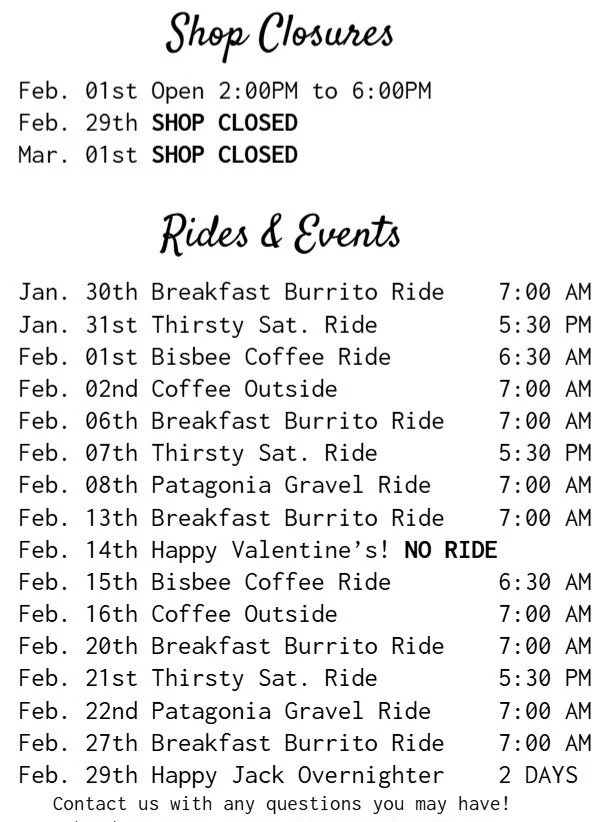 With this weeks weather forecasted to warm up towards the end of the week, we are excited to announce the start of our shop ride series!! Here's a sneak peek of the Bisbee Coffee Ride a 60 mile road ride with a quick stop at @allenandcocoffee 

Be su