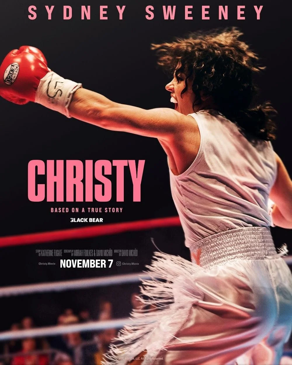 Film poster for "Christy" film, Christy Martin biopic. Director By David Michod, Starring Sydney Sweeney