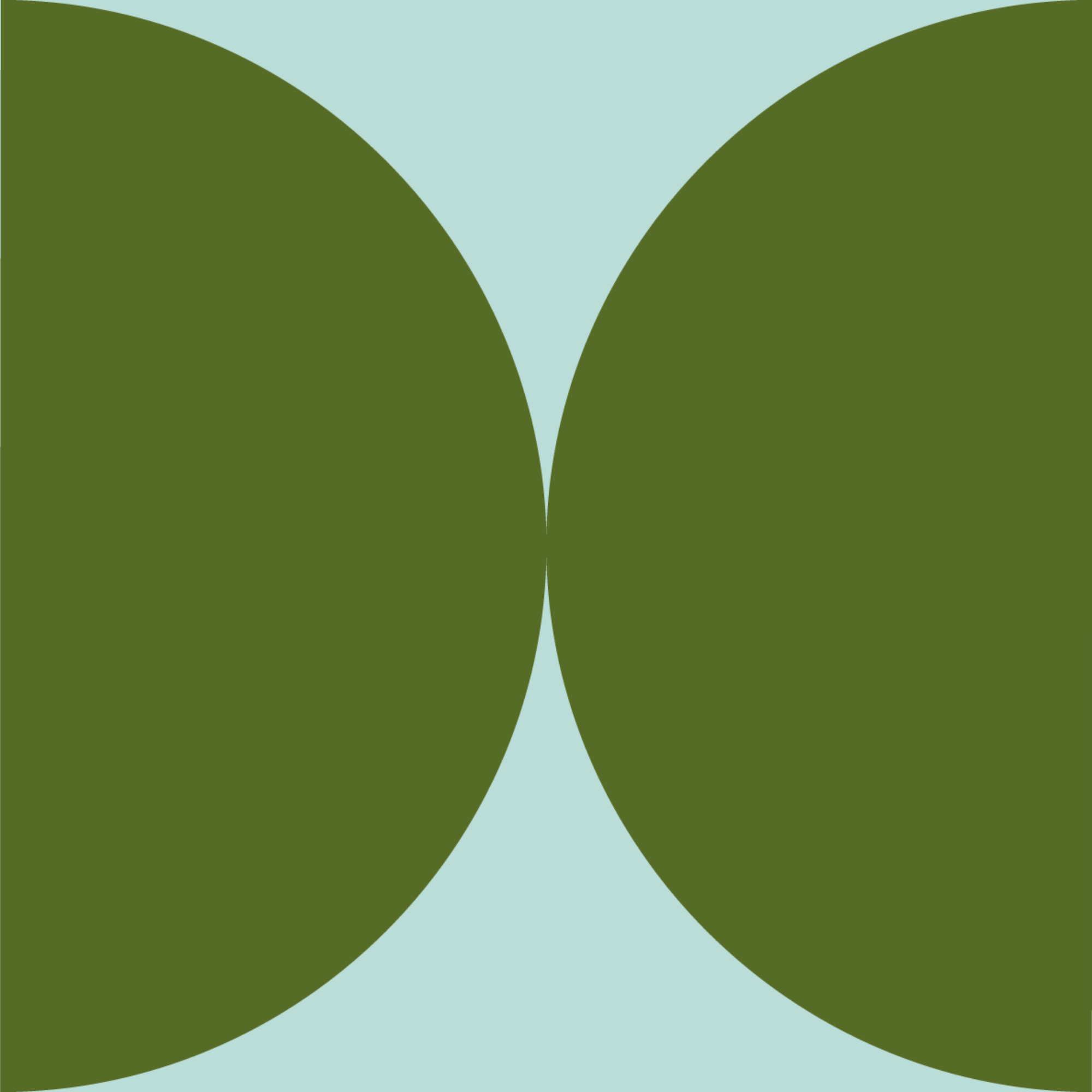 Abstract geometric design with two large green semicircles meeting at center against a light blue background.