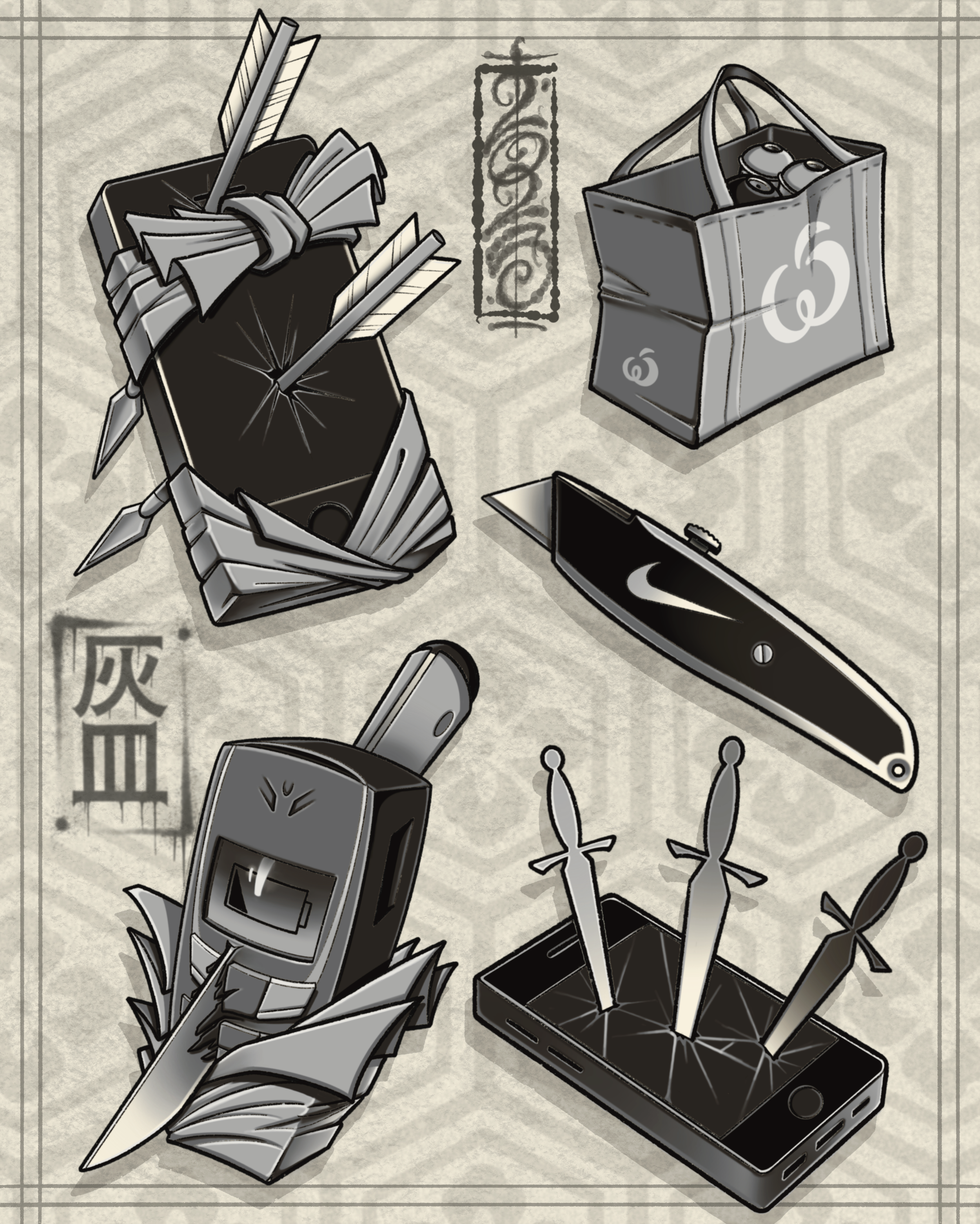 brisbane-tattoo-artist-flash-neojap-japanese-neotrad-namakubi-nokia-iphone-woolworthsbag-stanley-knife-boxcutter-designs.PNG