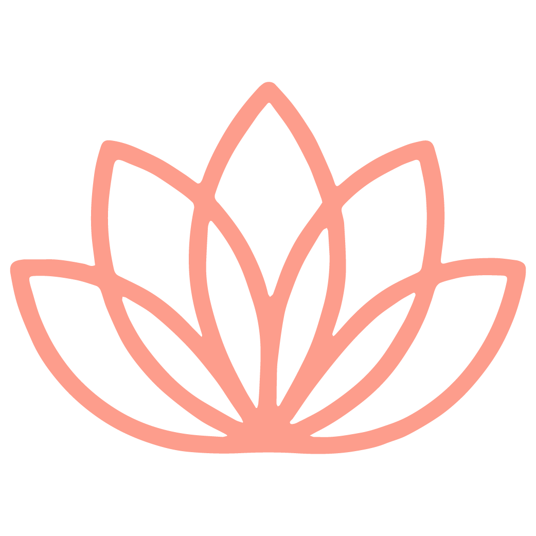 Line art illustration of a lotus flower in pink.