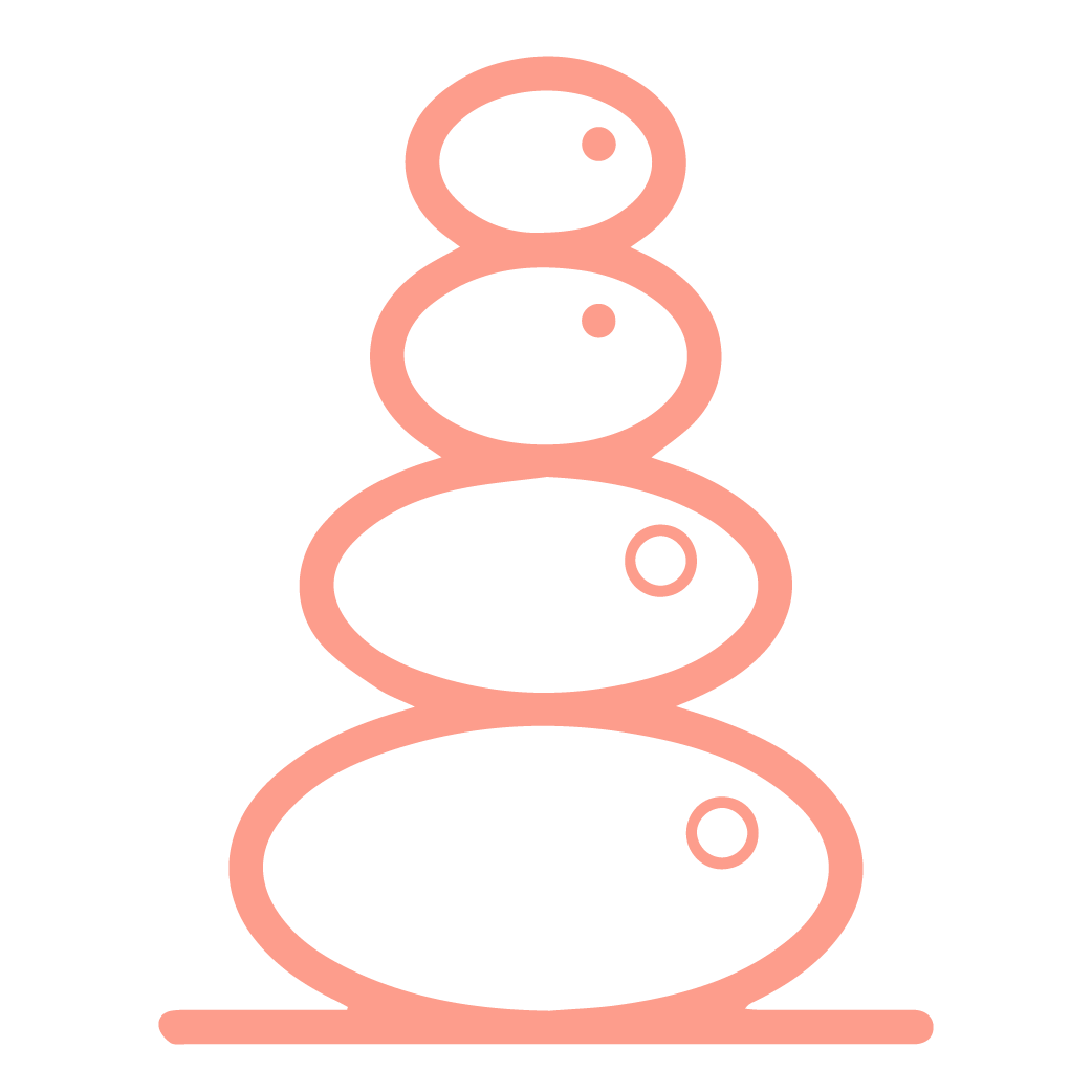 Outline drawing of a Christmas tree made of five pink circles of varying sizes stacked vertically on a black background.