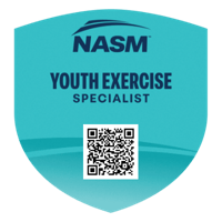 NasM Youth Exercise Specialist badge with QR code