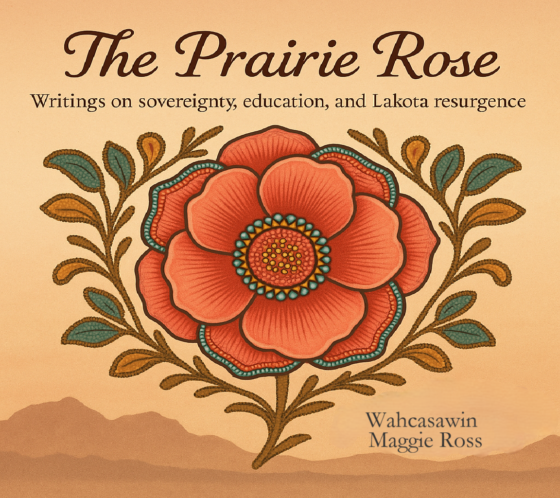 Book cover titled 'The Prairie Rose' with a large orange flower and green leaves, and mountains in the background.