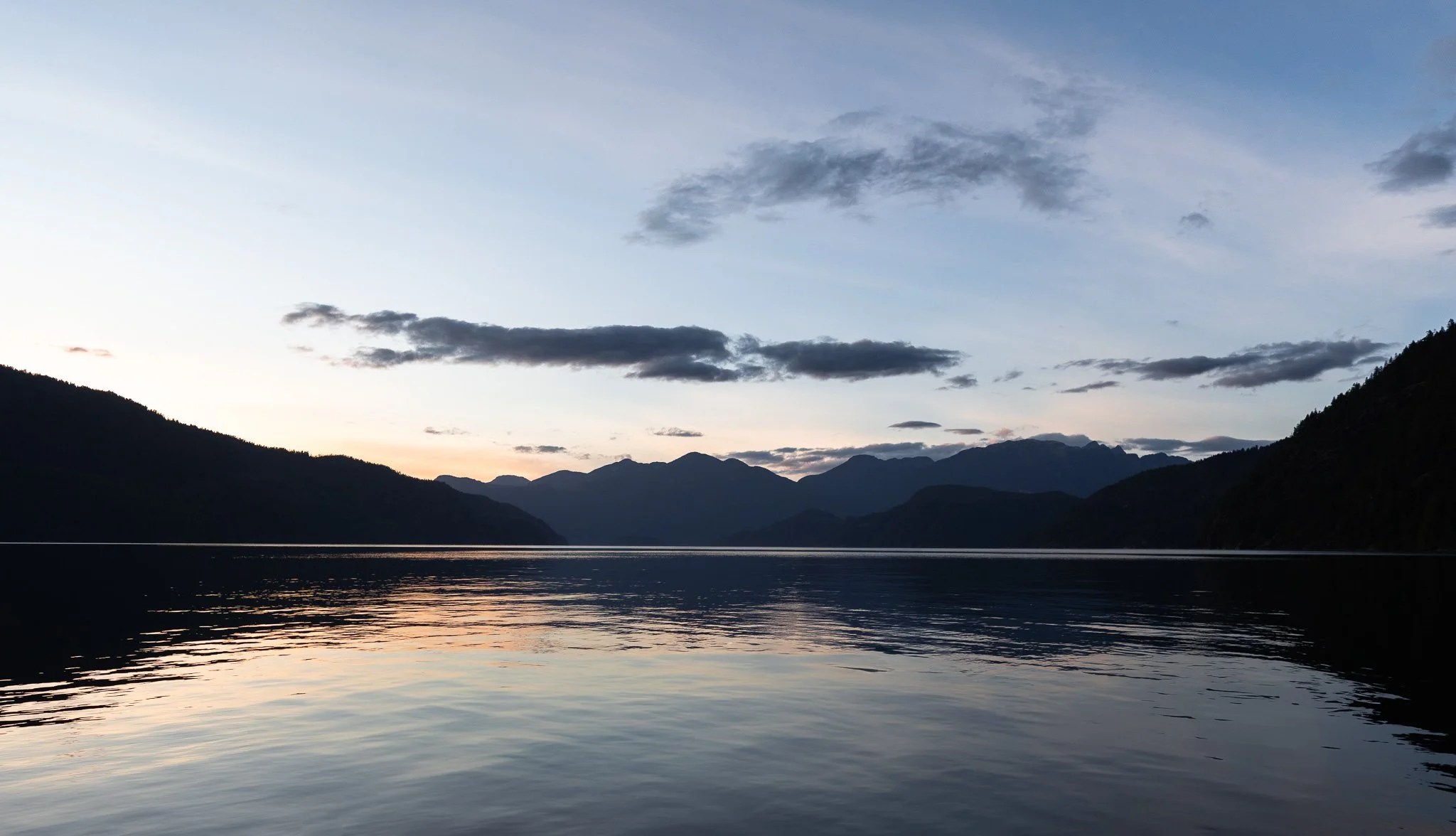 Sunset on Homfray Channel from Klahoose Wilderness Resort, BC Canada.