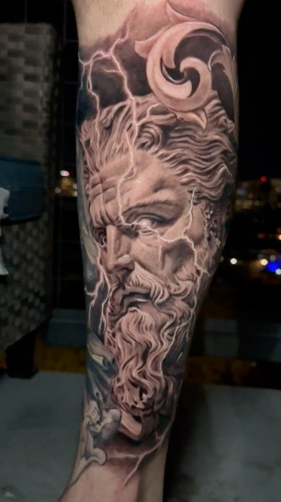 Zues myth mythical gods tattoo art zues Zues realism surrealism tattooist Phoenix, Az tattooart tattooartist filigree filigreee art black and grey realism bng great Zues lightening bolts Paigen god  gods God of gods tatt tatts tattooer tattooist