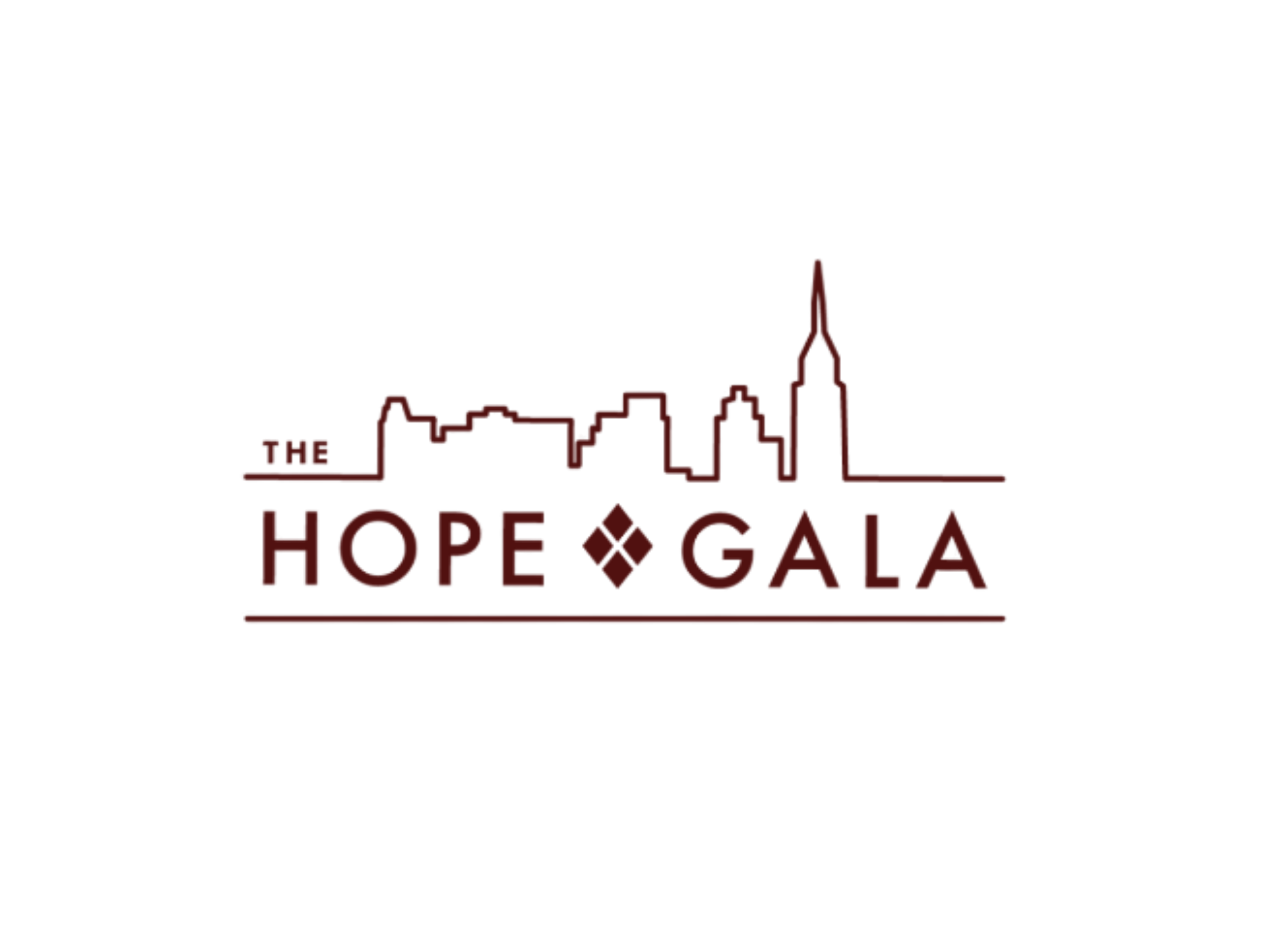 Logo for the Hope Gala featuring a stylized skyline of New York City with the Statue of Liberty and tall buildings, and text reading "The Hope Gala".
