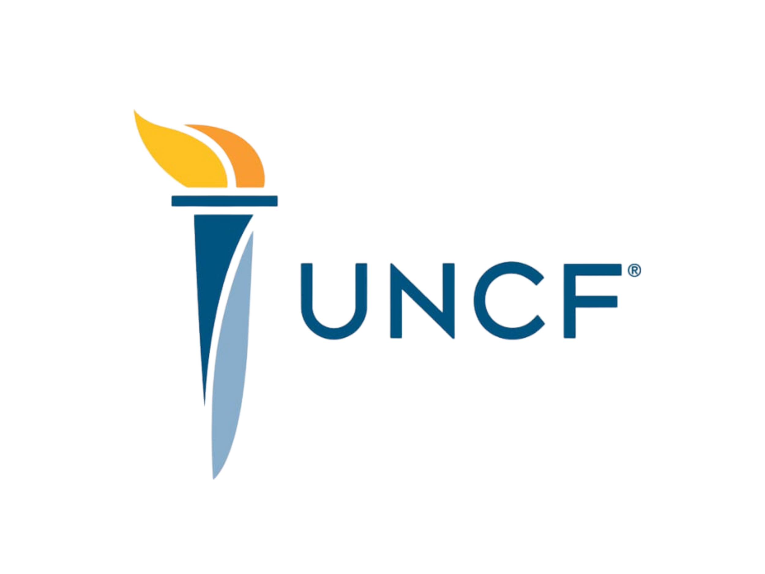 The UNCF logo featuring a stylized torch with a yellow flame and blue and orange base, with the letters 'UNCF' in blue beside it.
