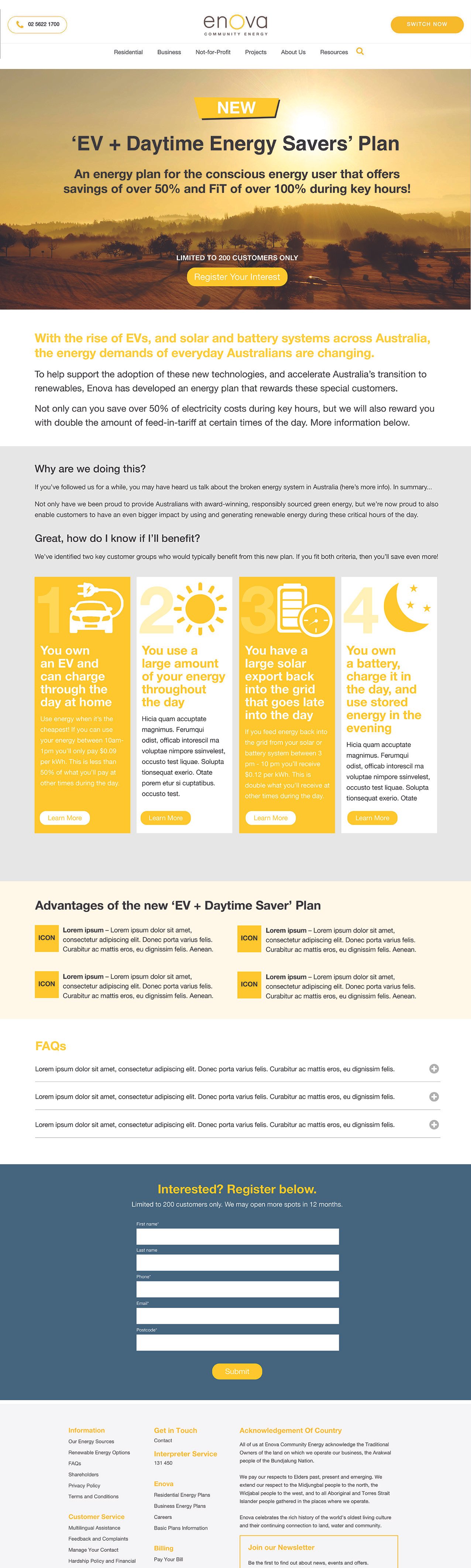 Enova Energy Daytime Energy Savers Landing Page Mockup