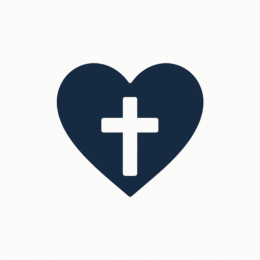 Icon of a heart with an inset cross.
