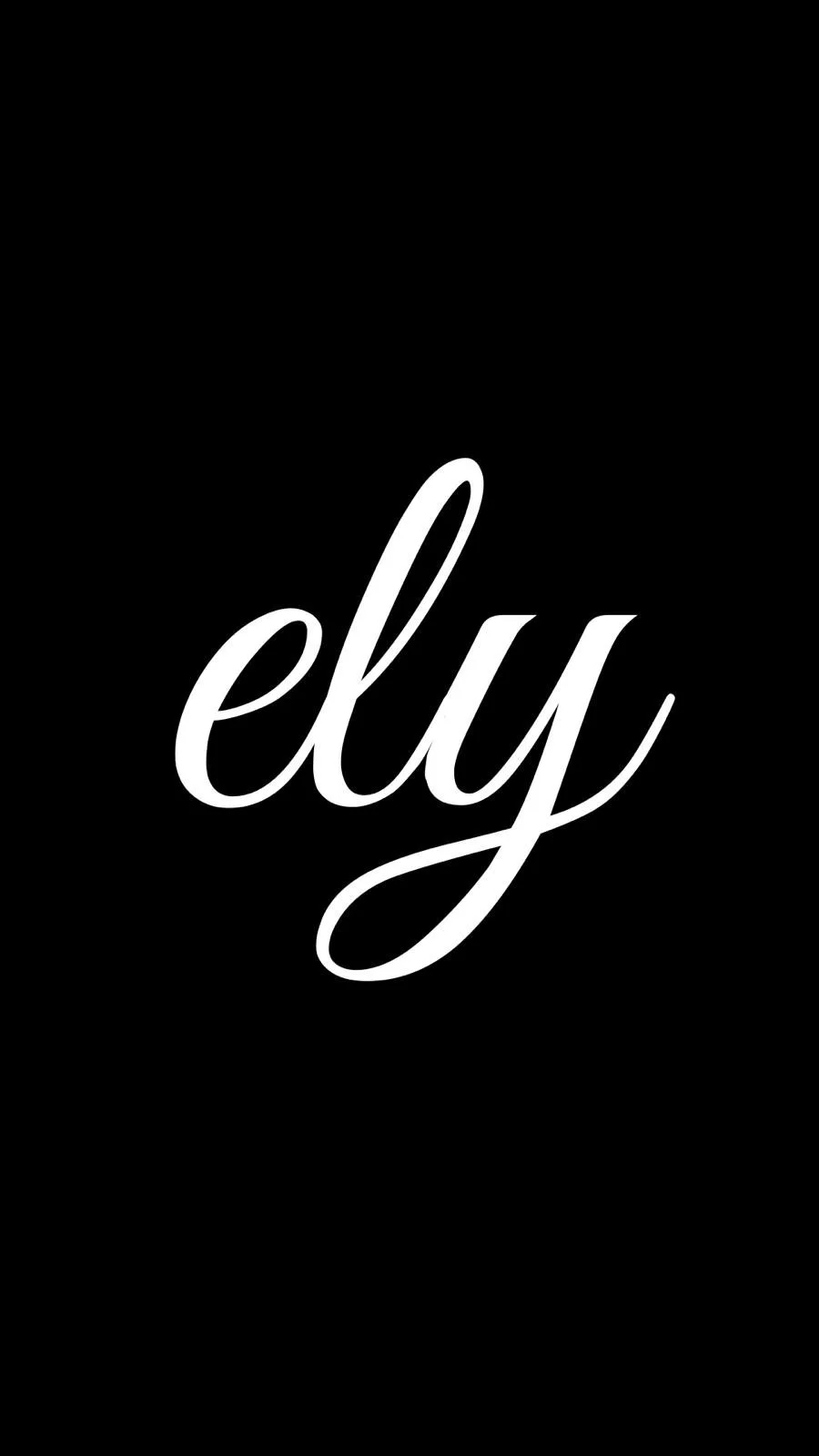 Black background with the word 'ely' written in white cursive font in the center.
