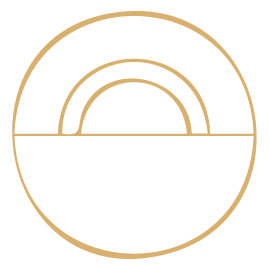 Ein minimalistisches, kreisförmiges Design mit einem Halbkreisbogen im Inneren.