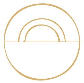 Ein minimalistisches, kreisförmiges Design mit einem Halbkreisbogen im Inneren.