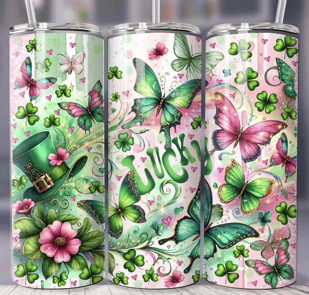 Lucky with Butterflies- Tumbler