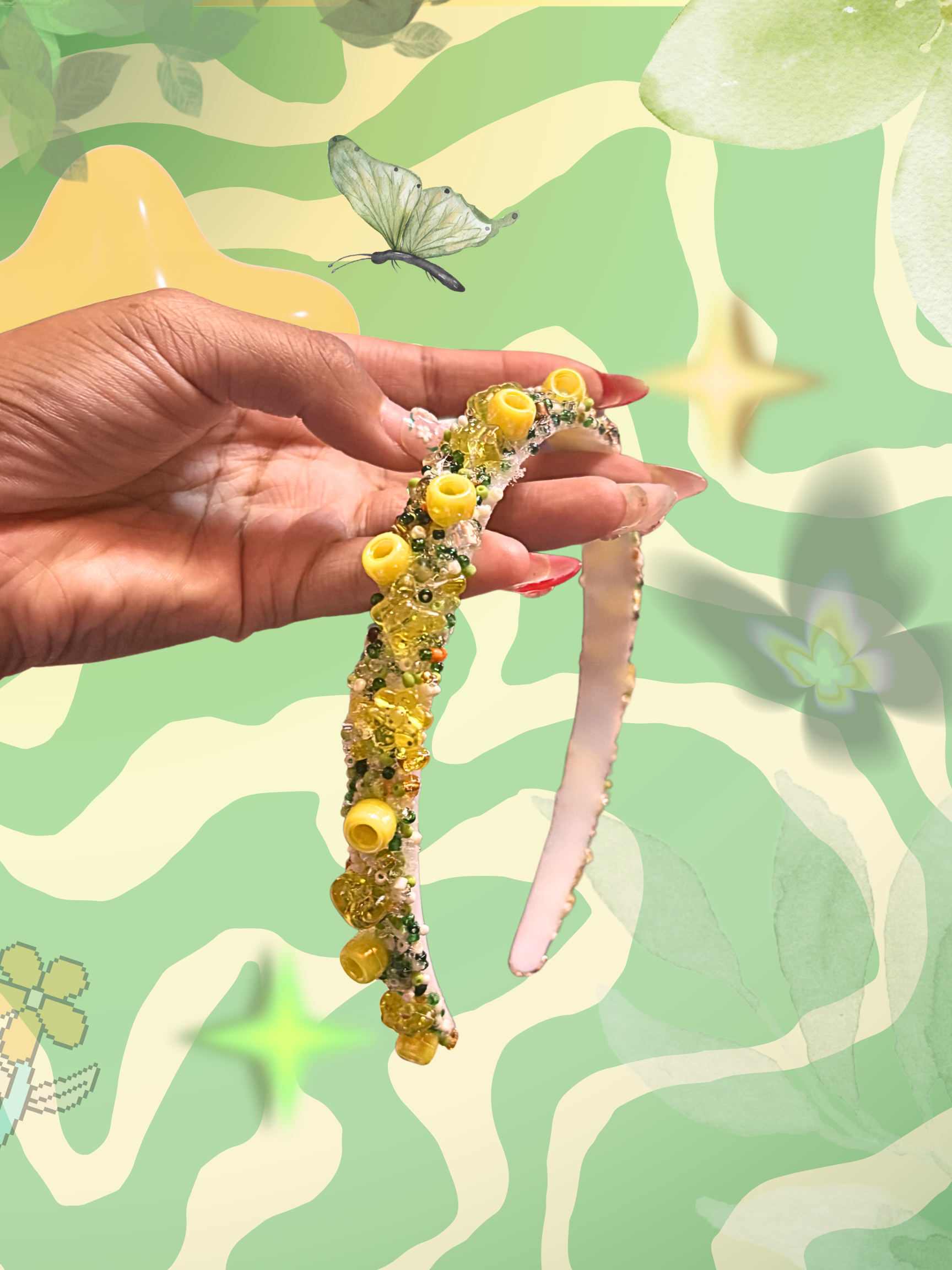 Y2K Yellow & Green Beaded Headband
