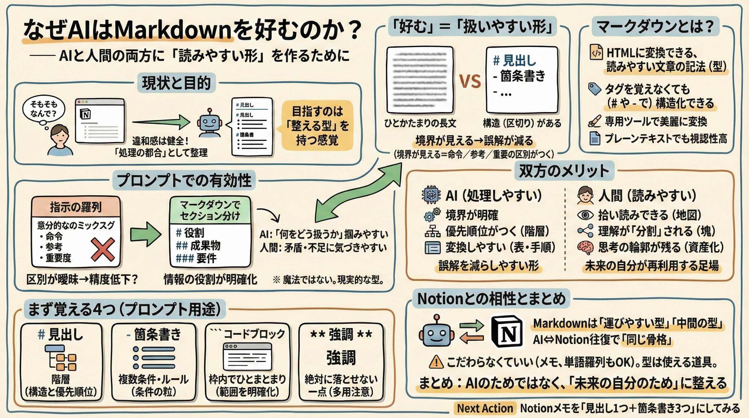 ※ AIと人間の双方にとってのMarkdownのメリットと、学びを資産化するための活用法をまとめた図