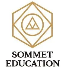 Logo doré avec un symbole géométrique à l'intérieur et le texte "SOMMET EDUCATION" en dessous