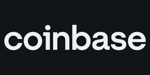 Coinbase logo on a black background.